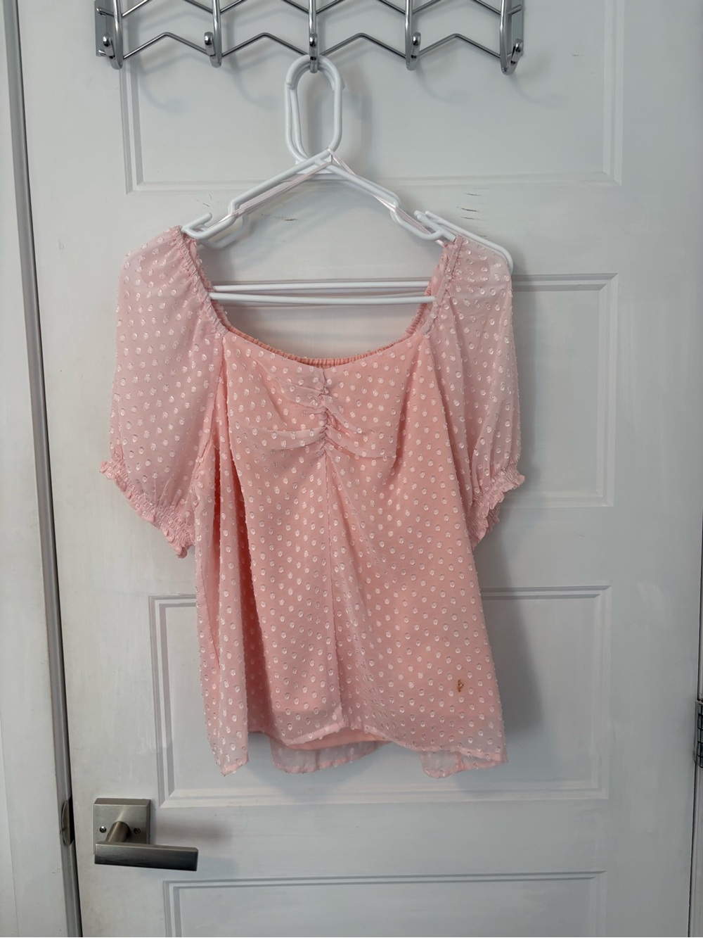 Banana Republic Light Pink Swiss Dot Peasant Blouse